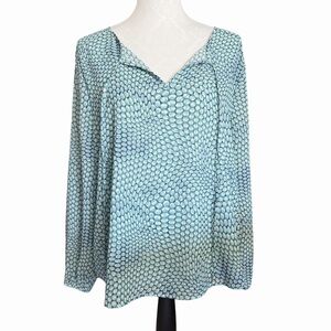 Liverpool Los Angeles Ocean Blue Dot Blouse | Tie Neck Boho Top | Size Large